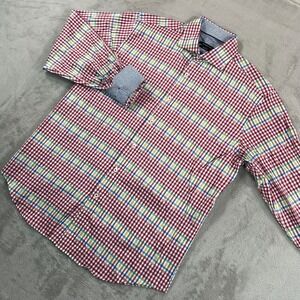 Bugatchi Flip Cuff Classic Fit Shirt Men Medium Multi Plaid Long Sleeve NWOT